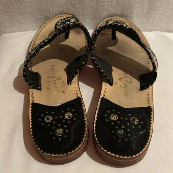 Jack Rogers Women's Snake Skin Tan Black Patent Sandals Flip Flops Size 8M - Picture 2 of 16